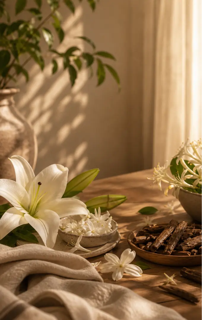 Delicate florals in warm golden light
